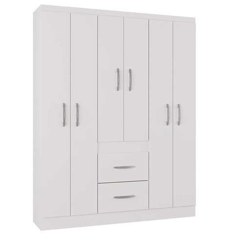 Guarda Roupa Milão 6 Portas 2 Gavetas Casal Poquema Cor Branco