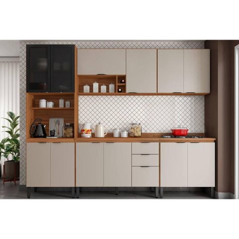 Cozinha Completa Firenze 5 Peças (2aéreos+1balcões+1paneleiro) C5p156 Amendola/nude Prime Tx -