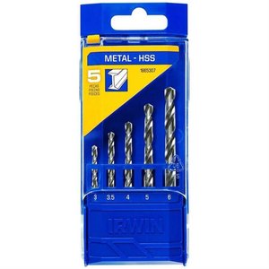 Jogo de Brocas Aço Rápido com 5 Peças 3-6mm - 1865307 - Irwin Jg.brocas Ar C/5pcs 3-6mm Irwin 186530