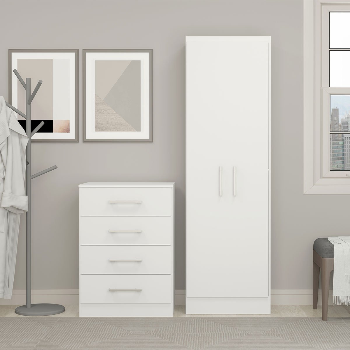 Quarto Compacto Cômoda e Armário Mdp Branco 3000 Menu - 2