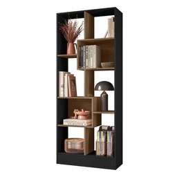 Estante Livreiro Multiuso com 8 Nichos Preto Fosco/carvalho - Qmovi - 2
