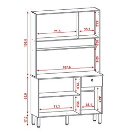 Kit Armario Cozinha 6 Portas 2491 Freijo Vanilla Ripado KTP - 5