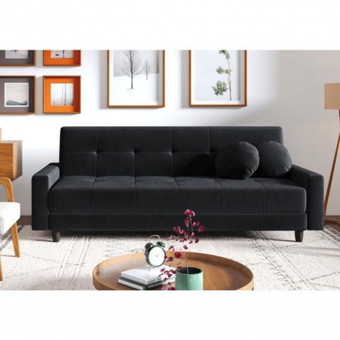 Sofá-Cama Oslo 4 Lugares Retrátil e Reclinável 204cm Preto Cia Lar