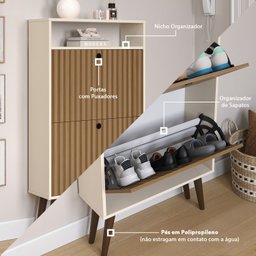 Sapateira com 2 Portas Basculantes Drex para Hall de Entrada ou Quarto - Off White com Ripado - 5