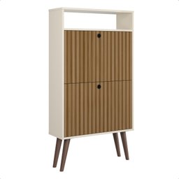 Sapateira com 2 Portas Basculantes Drex para Hall de Entrada ou Quarto - Off White com Ripado - 3