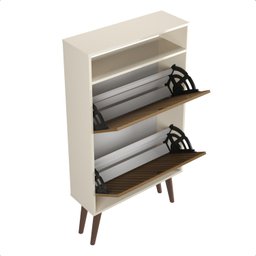 Sapateira com 2 Portas Basculantes Drex para Hall de Entrada ou Quarto - Off White com Ripado - 4