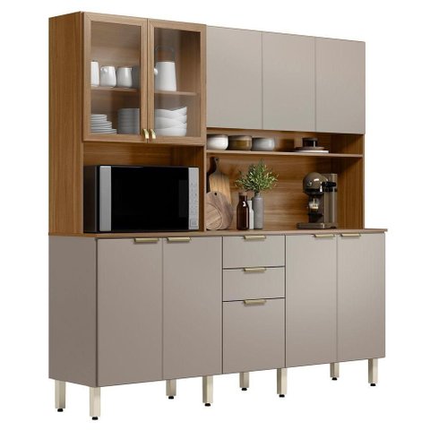 Armário de Cozinha Compacta 198cm Aurea D02 Amêndola/nude - Mpozenato