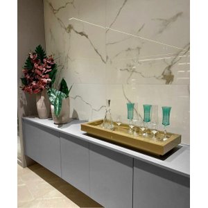 Bandeja Retangular Espelho Dourado Luxo Decoração