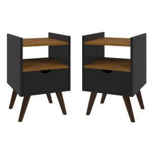 Mesa de Cabeceira para Quarto Elegance Kit com 2 Unidades:preto/freijó