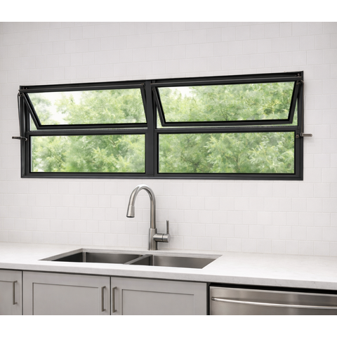Vitro Basculante 2 Seções 40x200 Alumínio Preto Vidro Liso