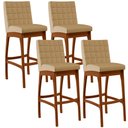 Ver imagem 1 de Kit 04 Banquetas Altas Para Cozinha Sala de Jantar Fixa Mila B04 Linho Bege Escuro - Lyam Decor
