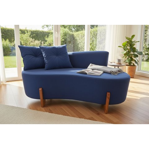 Namoradeira Sofá Feijão Luna 130cm Orgânica Veludo Azul Marinho