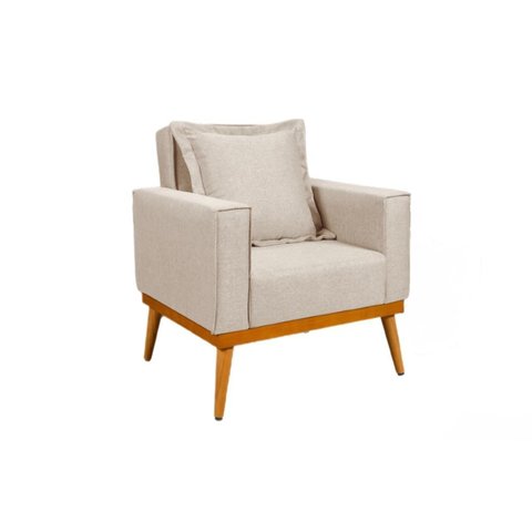 Poltrona Portofino Retro Pes Palito Linho Sala Areia 85cm