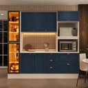 Ver imagem 1 de Cozinha Pérola com Rodapé Cristaleira com LED e Tampo 4 Peças 230 cm Yescasa Azul