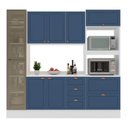 Ver imagem 4 de Cozinha Pérola com Rodapé Cristaleira com LED e Tampo 4 Peças 230 cm Yescasa Azul