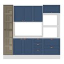 Ver imagem 2 de Cozinha Pérola com Rodapé Cristaleira com LED e Tampo 4 Peças 230 cm Yescasa Azul