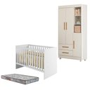 Ver imagem 1 de Berço Americano Soft com Guarda Roupa Flocos Branco Acetinado Colchão Sleep - Tigus