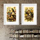 Ver imagem 2 de Kit 2 Quadros Passarinhos no Ninho - 60x48cm:madeira Preta