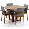 Conjunto Mesa de Jantar Redonda Natural Lara Premium 120cm com 4 Cadeiras Estofadas Isabela - Cinza - 1