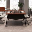 Ver imagem 2 de Mesa Escritório Plataforma 2 Pessoas 135cm com Tampo Chanfrado Pés Metal Industrial Executive Marrom/Louro Preto