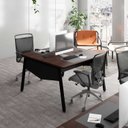 Ver imagem 4 de Mesa Escritório Plataforma 2 Pessoas 135cm com Tampo Chanfrado Pés Metal Industrial Executive Marrom/Louro Preto