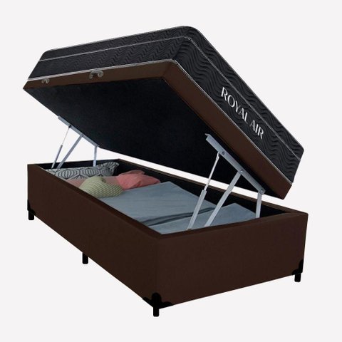 Cama Box com Baú Solteiro 88cm Royal Air com Colchão Molas Ensacadas Marrom