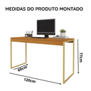 Ver imagem 4 de Mesa de Estudo Industrial Amplo Espaço Home Office Pé de Ferro 1,20cm - Freijó/dourado