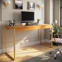 Ver imagem 1 de Mesa de Estudo Industrial Amplo Espaço Home Office Pé de Ferro 1,20cm - Freijó/dourado