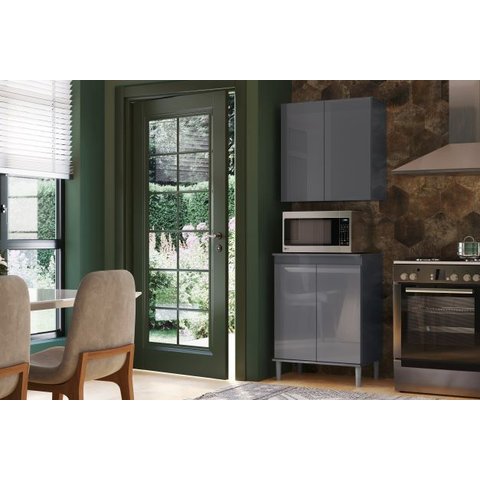 Conjunto Armário Aéreo e Balcão Microondas para Cozinha 02 Portas Ej:Cinza