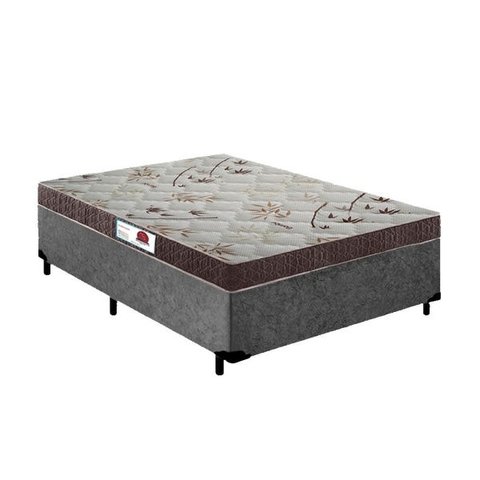 Cama Box Casal Cinza Suede + Colchão Mola Bonnel Rc Sono Leve