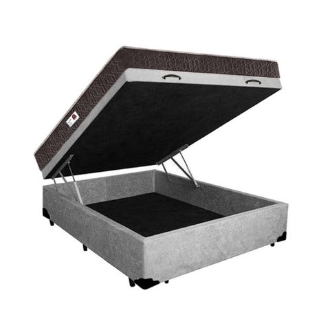 Cama Box Casal Cinza Suede + Colchão Espuma D45 Rc Sono Leve