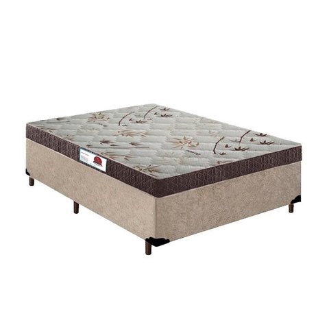 Cama Box Casal Bege Suede + Colchão Espuma D45 Rc Sono Leve