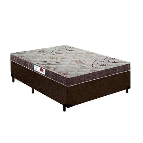 Cama Box Casal Colchão Topline Mola Bonnel + Box Suede Marrom