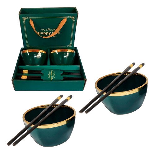 Kit Tigela Porcelana Hashi Comida Japones Caixa Presente Lux