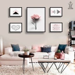 Conjunto Kit 5 Quadros Decorativos Feminino Floral Geometrico Quarto Sala - 1