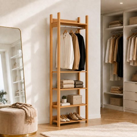 Estante Closet 2,20 m para Roupas com Cabideiro e Prateleiras 100% MDF Dalla Costa Cor:Freijó