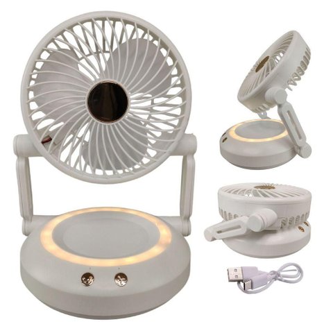 Ventilador de Mesa Dobrável Retrátil 3w Hélice 16cm 3 Velocidades Branco Bsl3813 com Luz Led Usb