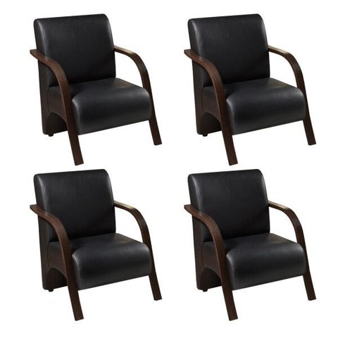 Kit 4 Poltronas Decorativas 1 Lugar Sevilha Braço Pé Madeira Confortável Sala TV Corino Preto