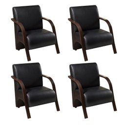 Kit 4 Poltronas Decorativas 1 Lugar Sevilha Braço Pé Madeira Confortável Sala TV Corino Preto - 1 Kit 4 Poltronas Decorativas 1 Lugar Sevilha Braço Pé Madeira Confortável Sala TV Corino Preto - 1