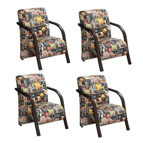 Kit 4 Poltronas Decorativas 1 Lugar Sevilha Braço Pé Madeira Confortável Sala TV Estampado Beer