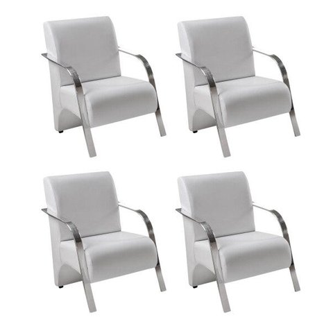 Kit 4 Poltronas Decorativas 1 Lugar Sevilha Braço Pé Alumínio Confortável Sala TV Corino Branco