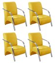 Ver imagem 1 de Kit 4 Poltronas Decorativas 1 Lugar Sevilha Braço Pé Alumínio Confortável Sala TV Suede Amarelo