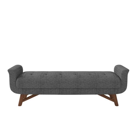 Puff Recamier Decorativo com Pés em Madeira 195 cm Itália P05 Linho Cinza Escuro - Lyam Decor