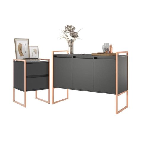 Conjunto de Buffet e Gaveteiro Maya Industrial MDP Preto Plata Móveis