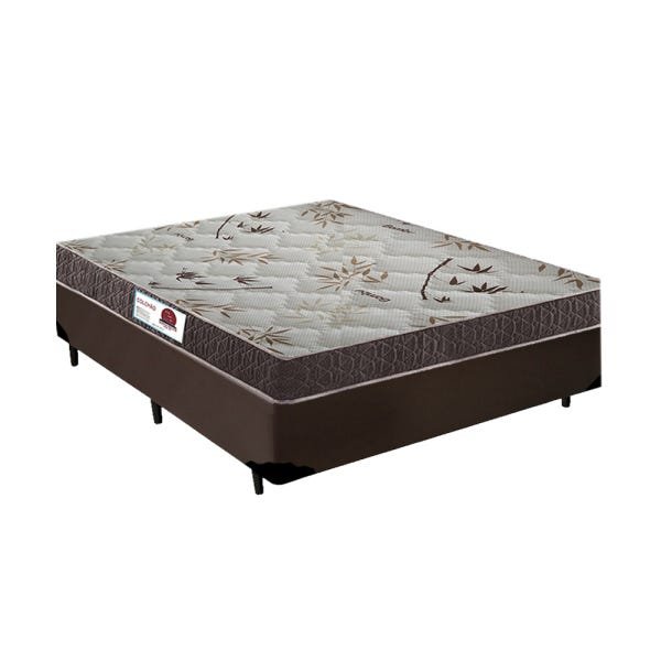 Cama Box Casal Colchão Classic Mola Ensacada + Box Sintético Marrom Serra Negra 67x138x188