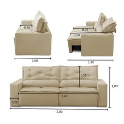 Sofá Retrátil e Reclinável 3 lugares com Molas 2,00m Livia Suede Bege Adonai Estofados - 3