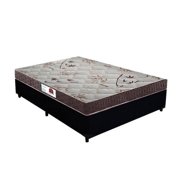 Cama Box Queen Colchão Classic Mola Ensacada + Box Sintético Preto Serra Negra 67x158x198