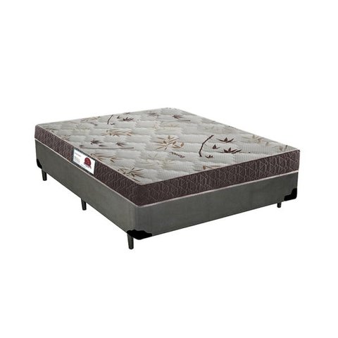 Cama Box Queen Colchão Classic Mola Ensacada + Box Sintético Cinza Serra Negra 67x158x198