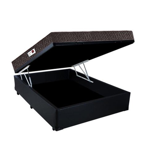 Cama Box Baú King Colchão Espuma D45 Bordado + Box Sintético Preto Serra Negra 62x193x203