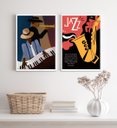 Ver imagem 1 de Kit 2 Quadros Decorativos Jazz Cartaz Poster 24x18cm - com Vidro:madeira Preta